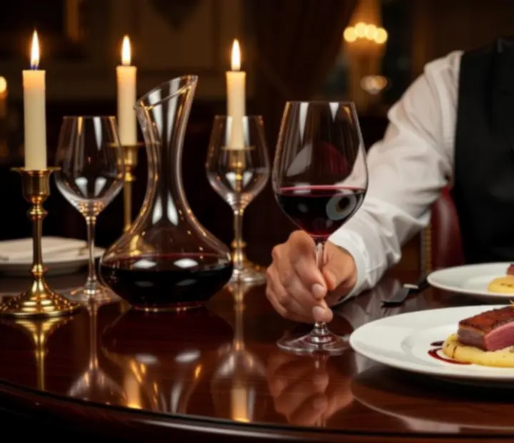 Accords mets et vins avec verres de vin et assiette gastronomique