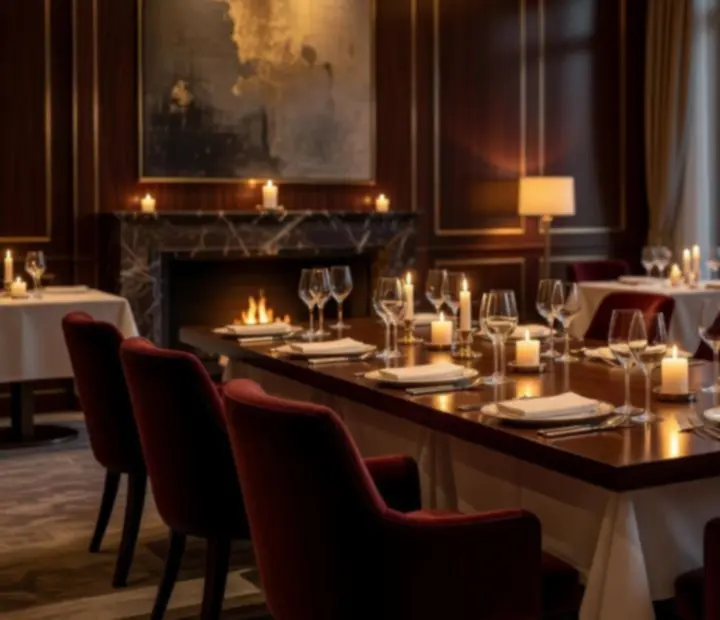 Table VIP éclairée aux chandelles dans un salon feutré