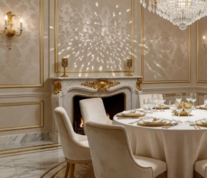 Salon privé élégant avec lustre et banquettes feutrées