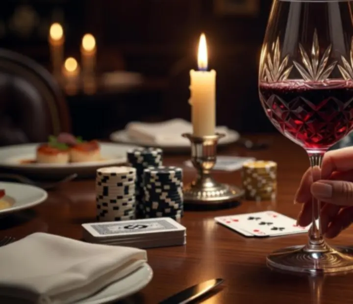 Verre de vin devant une bougie sur une table de restaurant haut de gamme